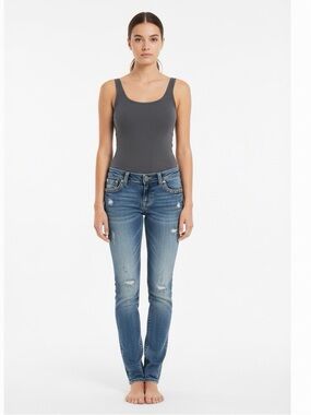 Women's Slim Fit Distressed Blue Jeans Miss Me Ripped Distressed Skinny Jeans